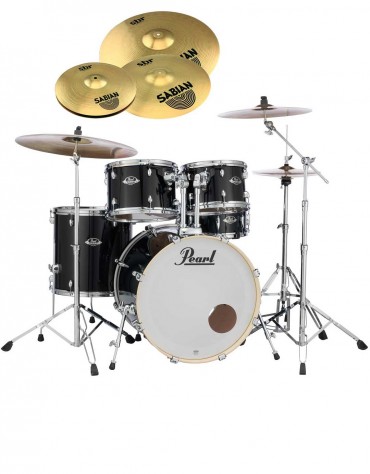 Pearl Export EXX, EXX725SBR/C31, 5-Piece Drum Set with Hardware and Sabian SBr Cymbals Set, Jet Black