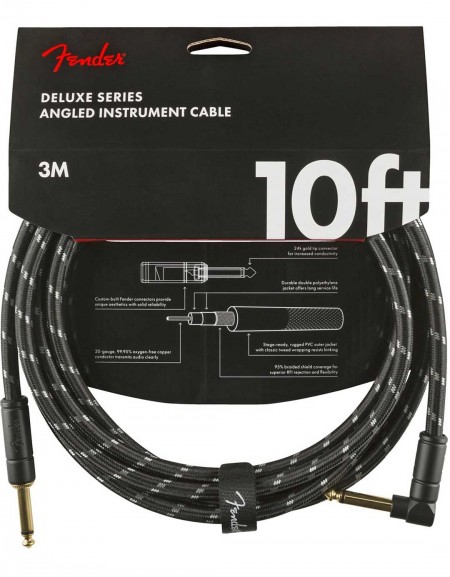 Fender 10ft Deluxe Series Instrument Cable Angle, Black Tweed