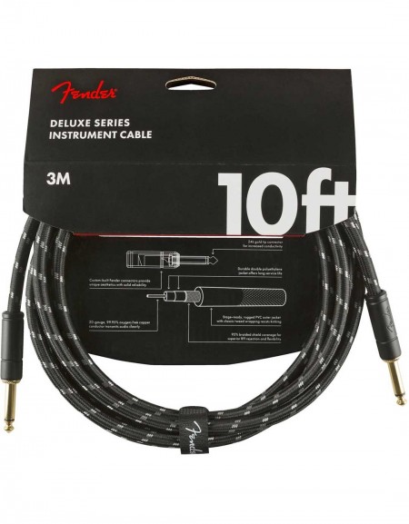 Fender 10ft Deluxe Series Instrument Cable, Black Tweed