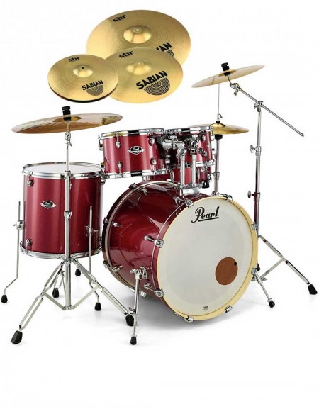 Pearl Export EXX, EXX725SBR/C704, 5-Piece Drum Set with Hardware and Sabian SBr Cymbals Set, Black Cherry Glitter