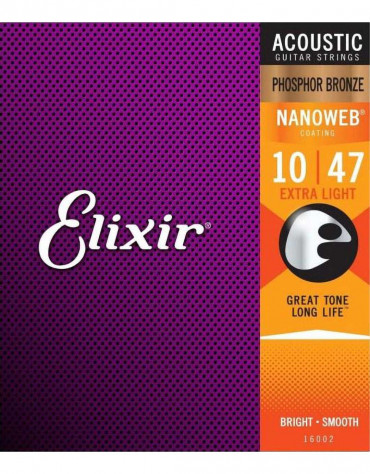 Elixir 16002 Phosphor Bronze with NANOWEB Acoustic Guitar Strings (10-47)