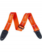 Gretsch Wing Logo Pattern Strap, Orange with Gray Logos