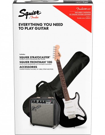 Squier Stratocaster Pack, Frontman 10G Amp, Gig Bag, Black