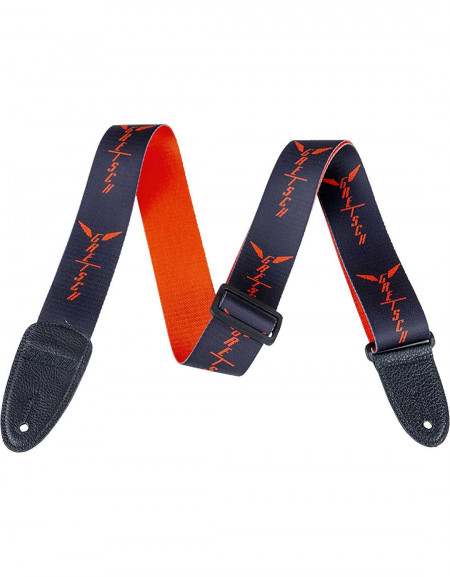 Gretsch Wing Logo Pattern Strap, Black With Orange Logos
