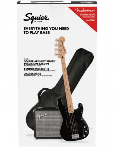 Squier Affinity Series™ Precision Bass® PJ Pack, Rumble 15 AMP, Maple Fingerboard, Black