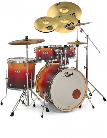 Pearl Export EXL, EXL725SBR/C218, 5-Piece Drum Set with Hardware and Sabian SBr Cymbals Set, Ember Dawn