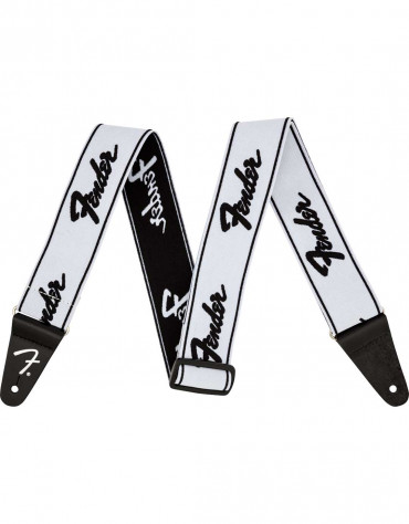 Fender Weighless™ Running Logo Strap, White/Black
