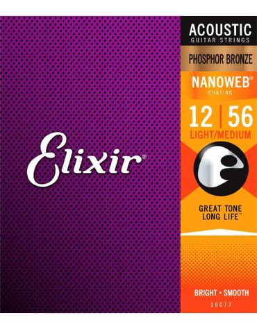 Elixir 16077 Phosphor Bronze with NANOWEB Acoustic Guitar Strings (12-56)