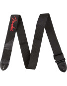 Fender® Black Polyester Logo Straps, Black with Fender Logo / Red
