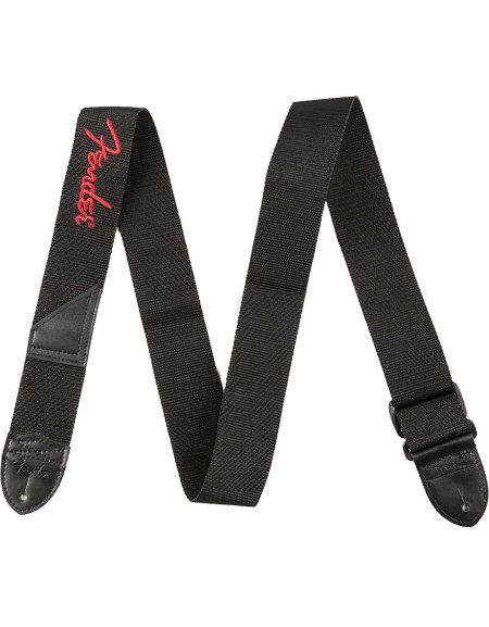 Fender® Black Polyester Logo Straps, Black with Fender Logo / Red