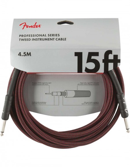 Fender 15ft Professional Series Tweed Instrument Cable, Red Tweed