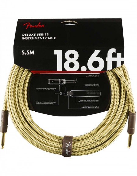 Fender 18.6ft Deluxe Series Tweed Instrument Cable, Tweed