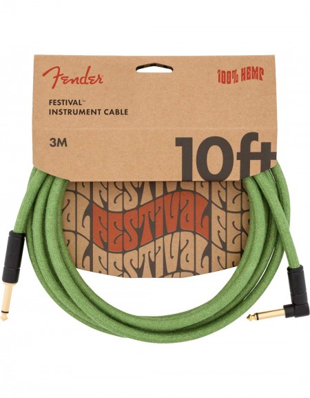 Fender 10ft Festival Hemp Instrument Cable Angle, Green