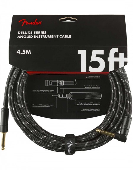 Fender 15ft Deluxe Series Instrument Cable Angle, Black Tweed