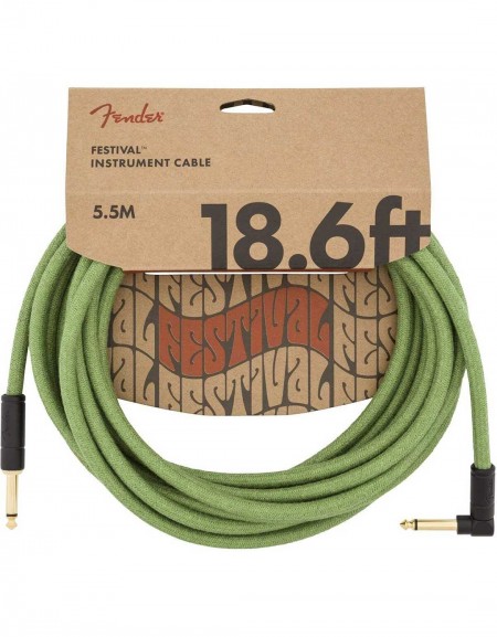 Fender 18.6ft Festival Hemp Instrument Cable Angle, Green