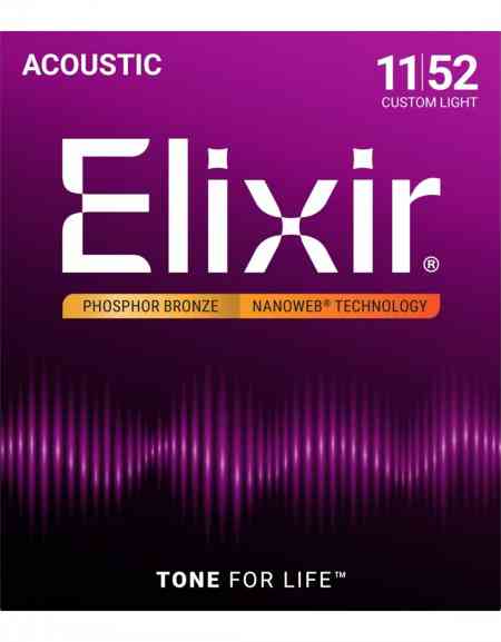 Elixir 16027 Phosphor Bronze with NANOWEB Acoustic Guitar Strings (11-52)