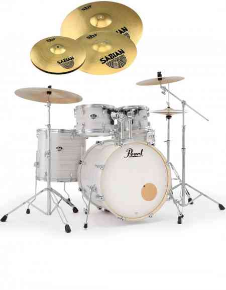 Pearl Export EXX, EXX705NNBR/C777, 5-Piece Drum Set with Hardware and Sabian SBr Cymbals Set, Slipstream White